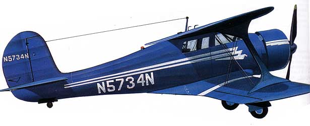 Staggerwing-blueUseful Load 1800 lb Span 34 ft 4 in Length (overall) 24 ft 2 in High Speed 201 mph Cruise Speed 180 mph Landing Speed 60 mph Range 960 sm Powerplant Wright R-760 (420 hp) 