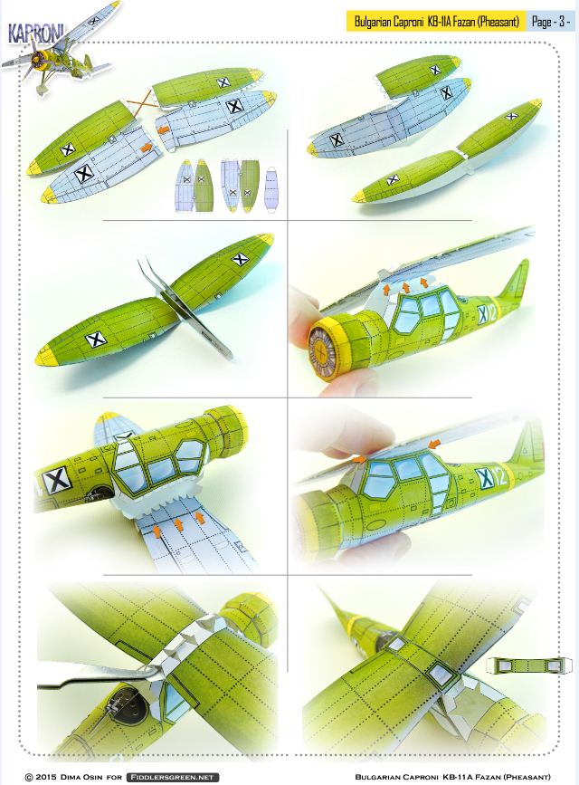Page 3 of illustrated tutorial for building the Caproni KB 11-a paper model airplane