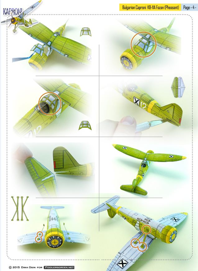 Page 4 of illustrated tutorial for building the Caproni KB 11-a paper model airplane