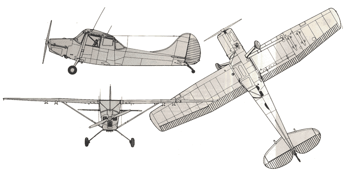 three views of the L-19 Cessna Bird Dog