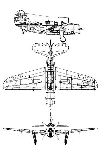 3 View of Curtiss SB2C Helldiver