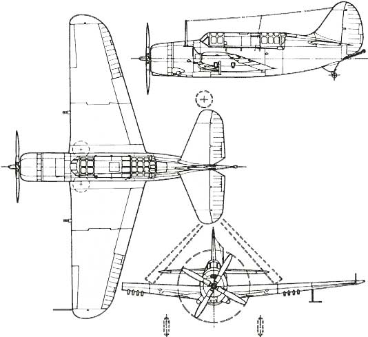 Curtiss HElldiver Three view