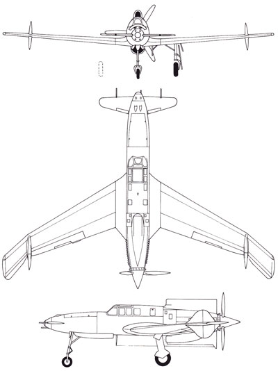 3 view of the Curtiss XP-55 Ascender