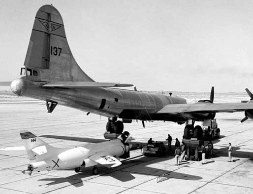 Douglas D-558 Skyrocket being loaded to a B-29 Launch plane