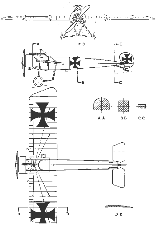 three views of the Fokker EIII Eindecker