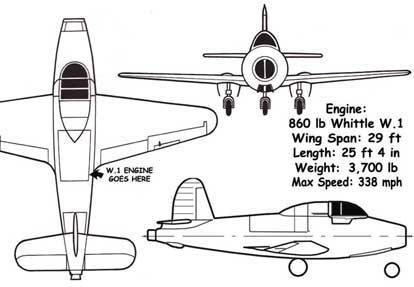 Gloster E28 Three Views