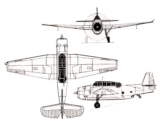 three  view of the Grumman Avenger