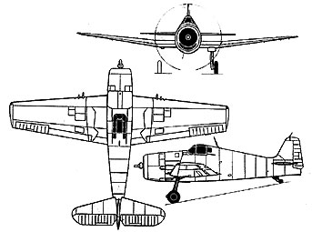 Grumman F6F Hellcat-threeview