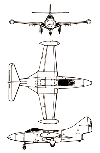 Three view of the Grumman Panther Jet