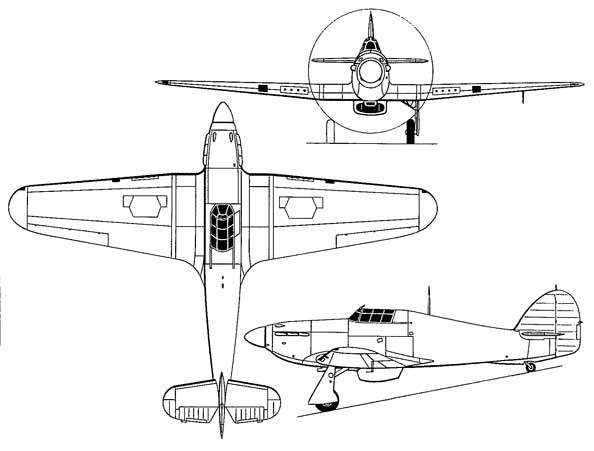 three views of the Hawker Hurricane