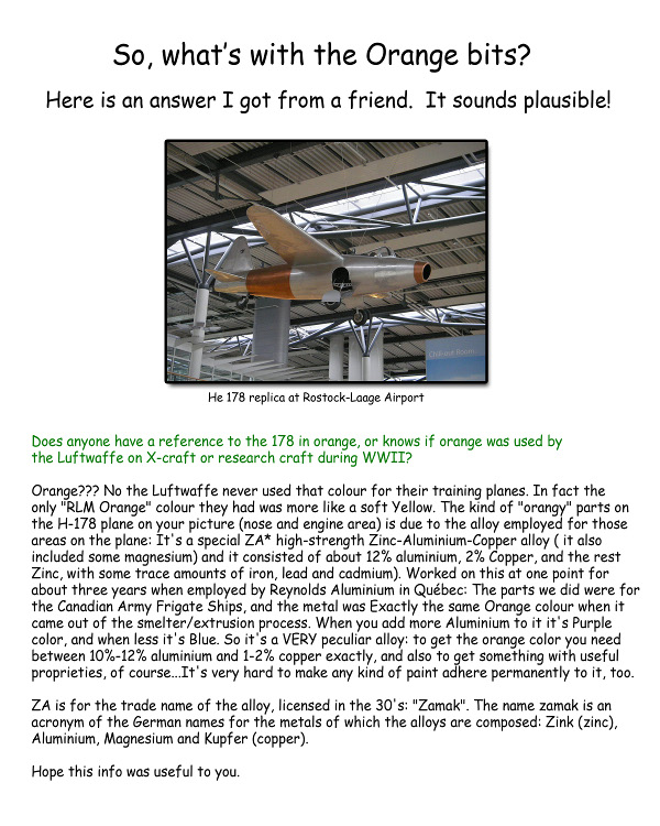 Heinkel He-178 article regarding the orange color