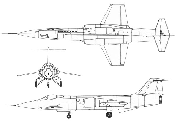 Lockheed F-104 3 View