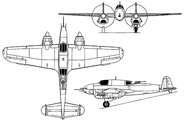 3 View Lockheed P-38 Lightning