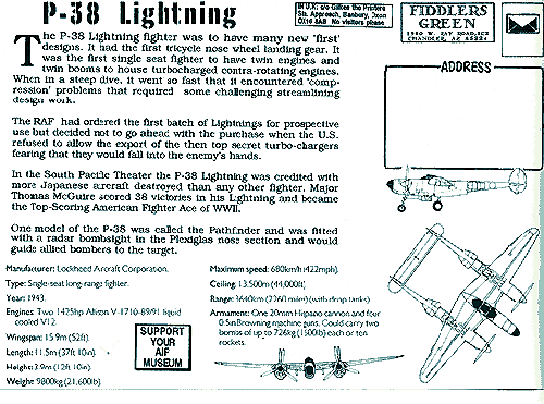 back of the P-38 Lightning Paper Model
