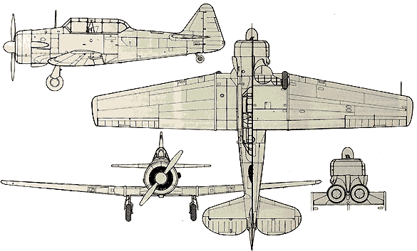 Three view of the AT-6 SNJ Texan or Harvard