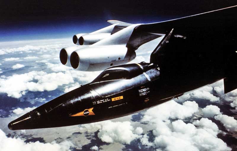 North American X-15 on the wing pylon of a B52