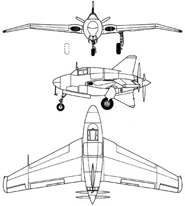 3 View of the Northorp XP-56 Black Bullet