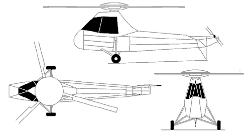 Piasecki PV-2 three view