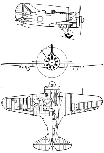 3 View of Polikarpov I-16