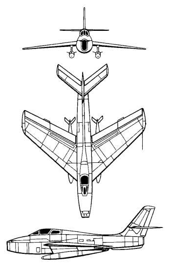 3 View Republic F-84 Thunderstreak