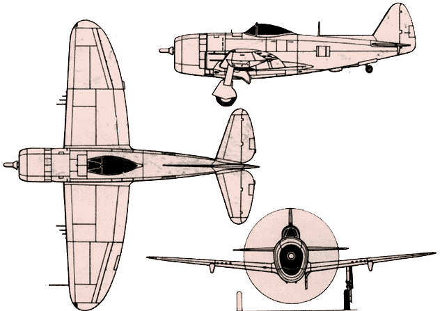 P-47 Thunderbolt three view