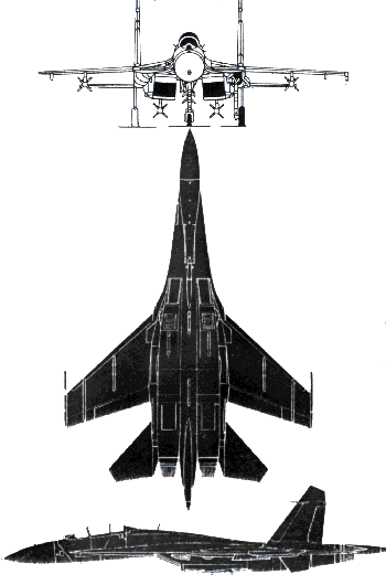 three views of the SU-27 Flanker