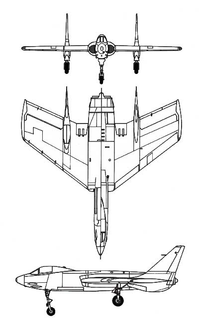 3 View of the Vought F7U Cutlass