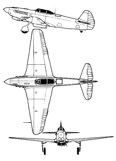 Three views of the Yak 3 Russian WWII fighter