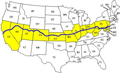 Map of US interstate Hyway 40