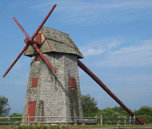 Nantucket Islands historic old mill windmill has red arms blades fiddlersgreen.net