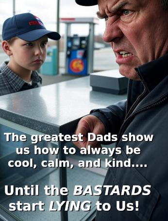angry father with son a service station