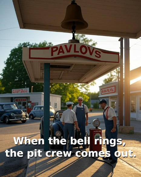 nostalgic gas station attendants responding to the bell