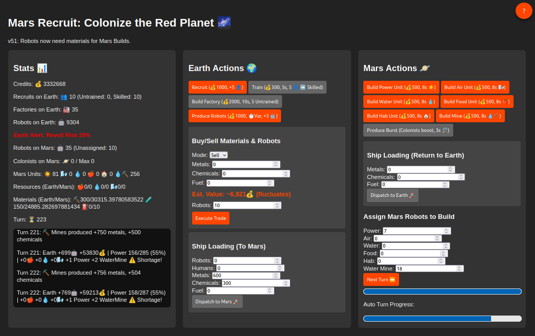 Mars Recruit – build your robot mining colony