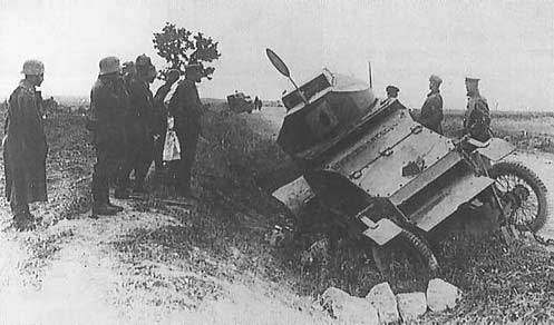 Lanchester Armoured Car in ditch