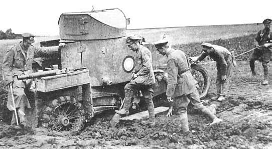 Lanchester Armored Car stuck in WWI mud