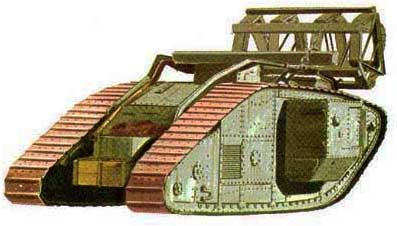 Sketch of the Mark V with a unique trench crossing apparatus