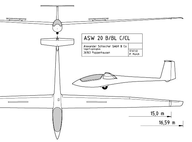 ASW 20 Glider 3 view