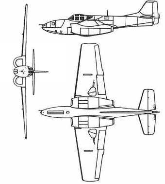 P-59 Bell Airacomet 3View