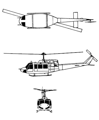 huey three view 3 vu UH-1 UH1 UH 1 helicopter