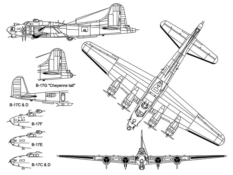 3 View Boeing B-17 Flying Fortress