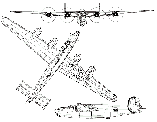3 View Consolidated B-24 WWII Liberator Heavy Bomber