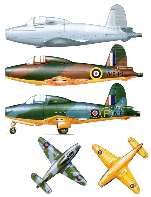 Three versions of the Gloster Whittle E28 first jet