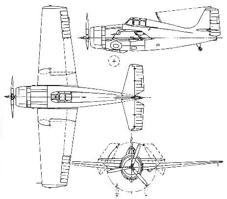 three view of the Grumman Wildcat F4F