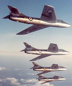 four hawker hunters flying