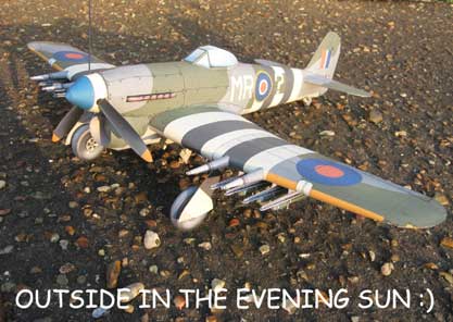 Hawker Typhoon cardmodel in the evening sun