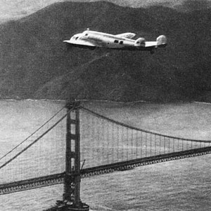 Amelia Earhart Flying over the Golden Gate Bridge