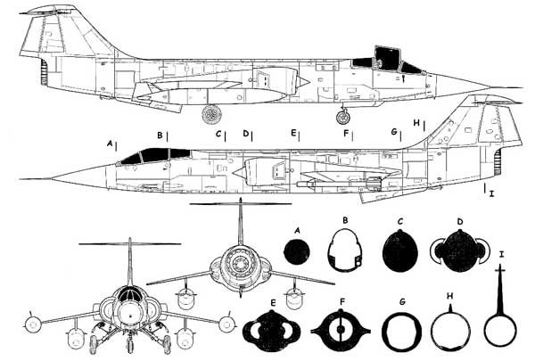Lockheed F-104 Starfighter 3 View with Sectional