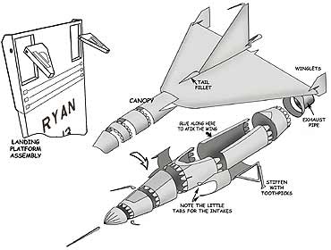 Ryan X-13 Vertijet Cardmodel assembly drawing vtol vertical takeoff vehicle
