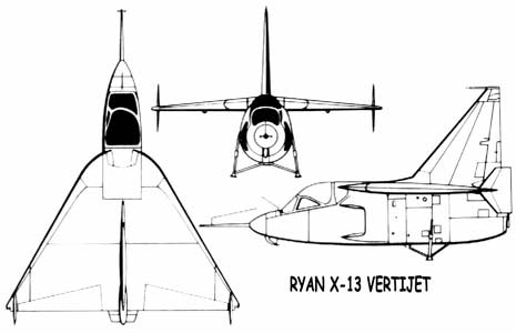 Ryan X-13 Vertijet 3 view three view