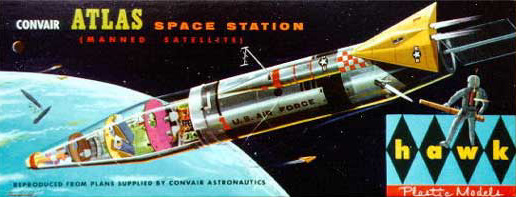 label of the convair atlas space station plastic model kit